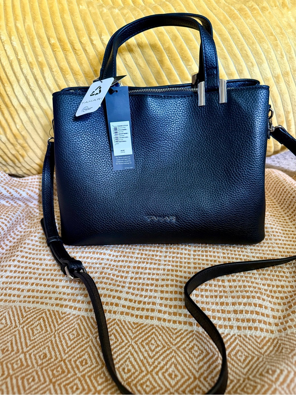 Tahari Sabrina Vegan Leather Satchel with Removable Strap and Top Handles NWT